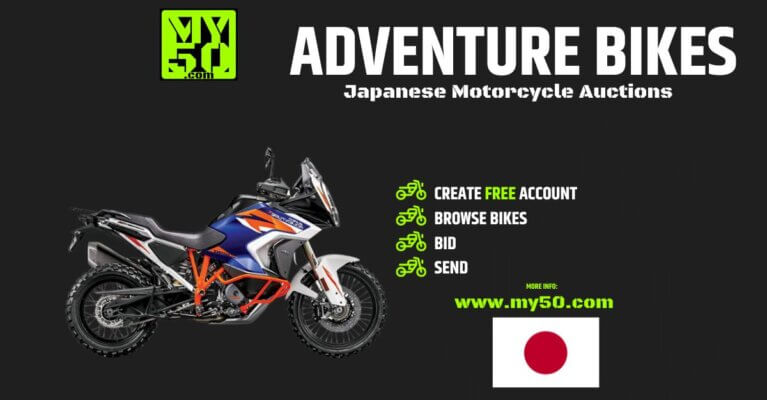 Advert for buying adventure motorcycles in Japan