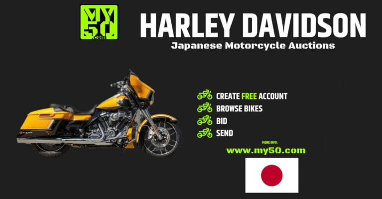 Advert for buying Harley Davidson Motorcycles at Japanese Auctions